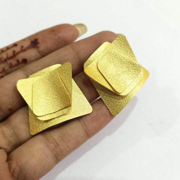 Goldplated Origami Textured Stud Earrings Hand