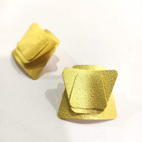 Goldplated Origami Textured Stud Earrings Side