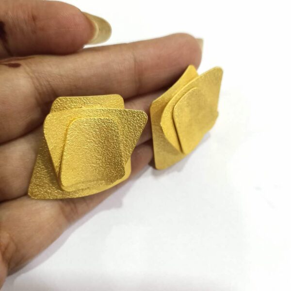 Goldplated Origami Textured Stud Earrings Hand