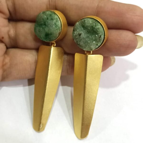 Green Druzy Aero-fold Earrings Hand 1