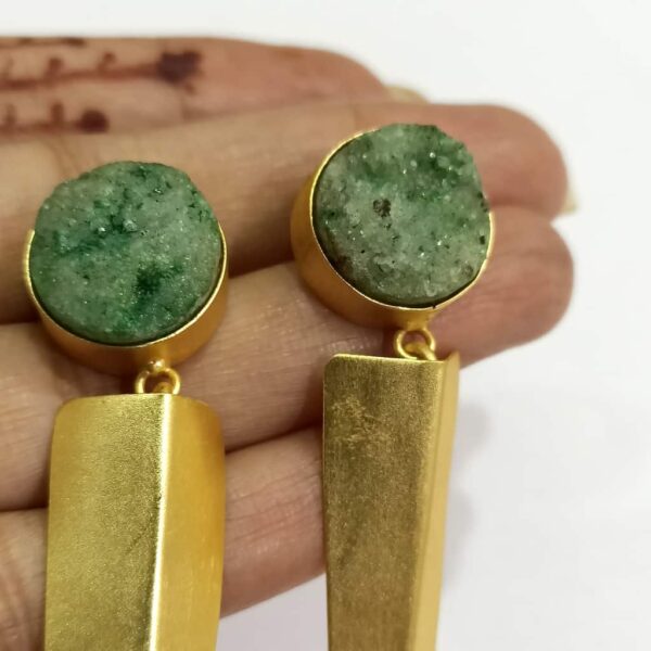 Green Druzy Aero-fold Earrings Hand