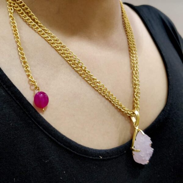 Desert Rose Adjustable Pink Druzy Pendant Necklace Side Body
