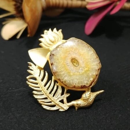 Yellow Quartz Artistic Bird Feather Adjustable Fashion Ring