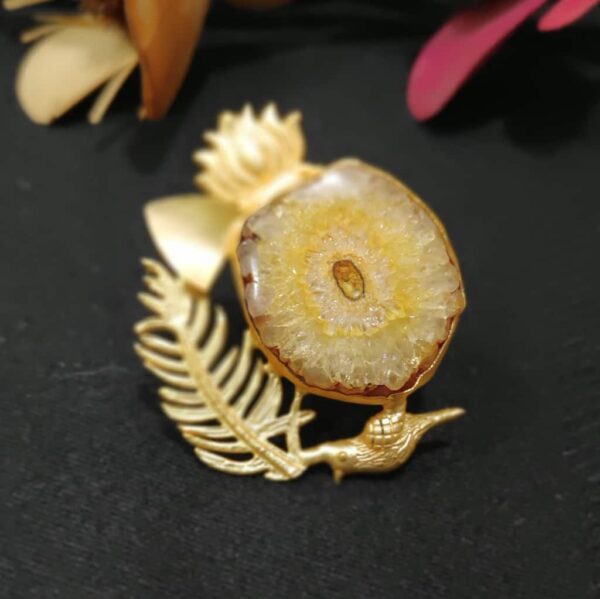 Yellow Quartz Artistic Bird Feather Adjustable Fashion Ring Main Image