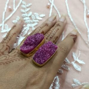 Grape Purple-Pink Druzy Bi-Finger Ring Hand 1