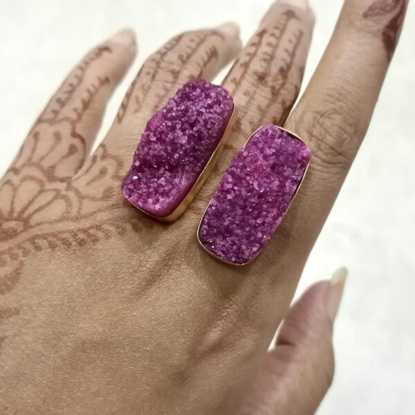 Grape Purple-Pink Druzy Bi-Finger Ring Hand Body