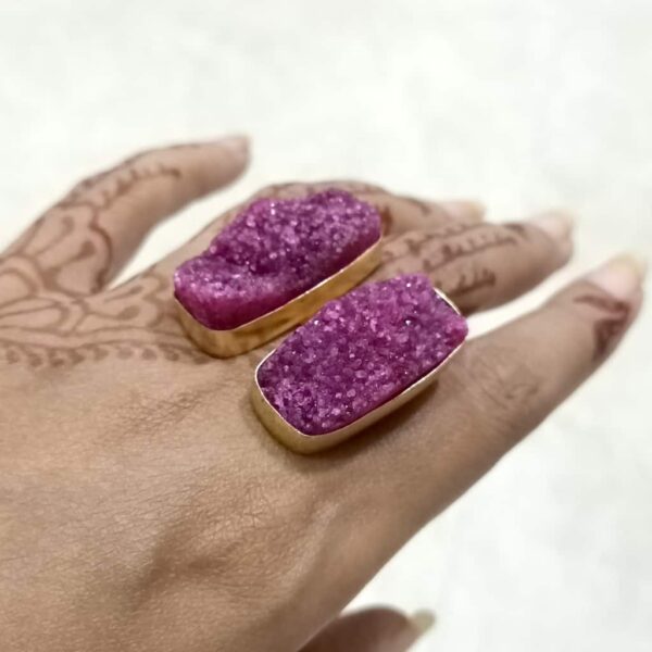 Grape Purple-Pink Druzy Bi-Finger Ring Hand