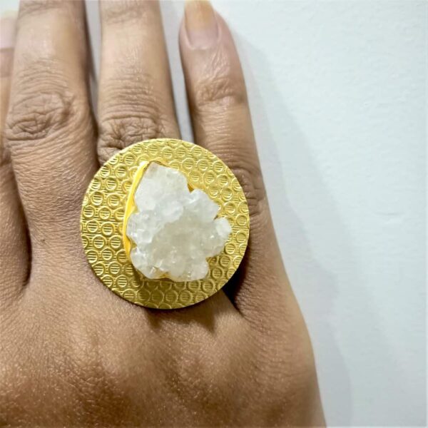 Angel White Druzy Quartz Round Textured Finger Ring