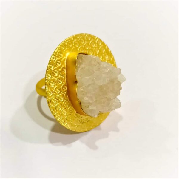 Angel White Druzy Quartz Round Textured Finger Ring Side