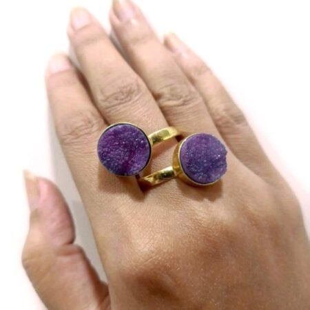 Druzy Bypass Crossover Golden Fashion Ring