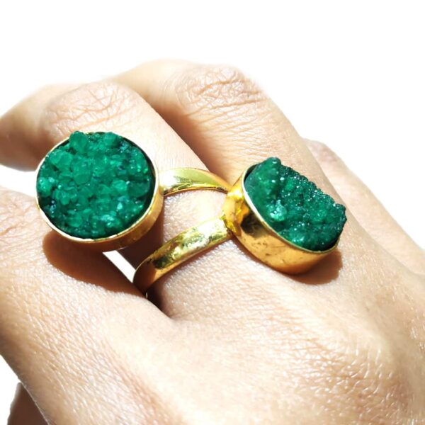 Green Rough Drusy Bypass Golden Ring on Hand