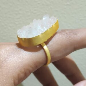 Angel White Pear Shaped Druzy Adjustable Gold Plated Ring Side