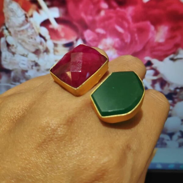 Red and Green Gold Plate Crystal Adjustable Fashion Ring