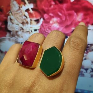 Red and Green Gold Plate Crystal Adjustable Fashion Ring Hand