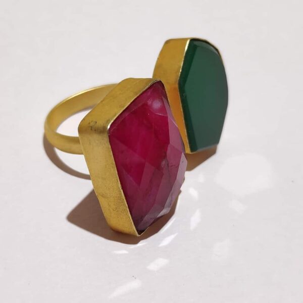 Red and Green Gold Plate Crystal Adjustable Fashion Ring Side