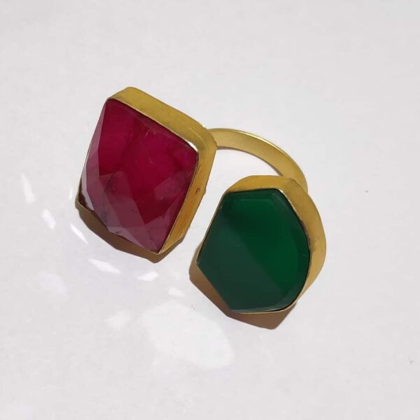 Red and Green Gold Plate Crystal Adjustable Fashion Ring Top