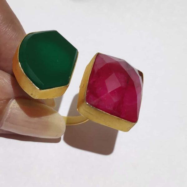 Red and Green Gold Plate Crystal Adjustable Fashion Ring Top1