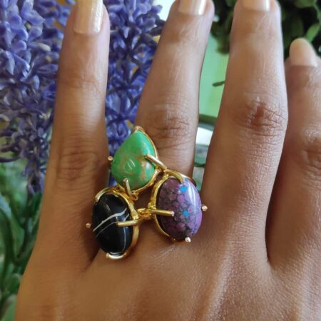 Set of 3 Semi-precious Multicolored Stones Stackable Rings