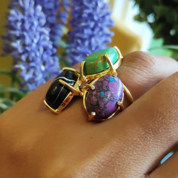 Set of 3 Semi-precious Multicolored Stones Stackable Rings Hand