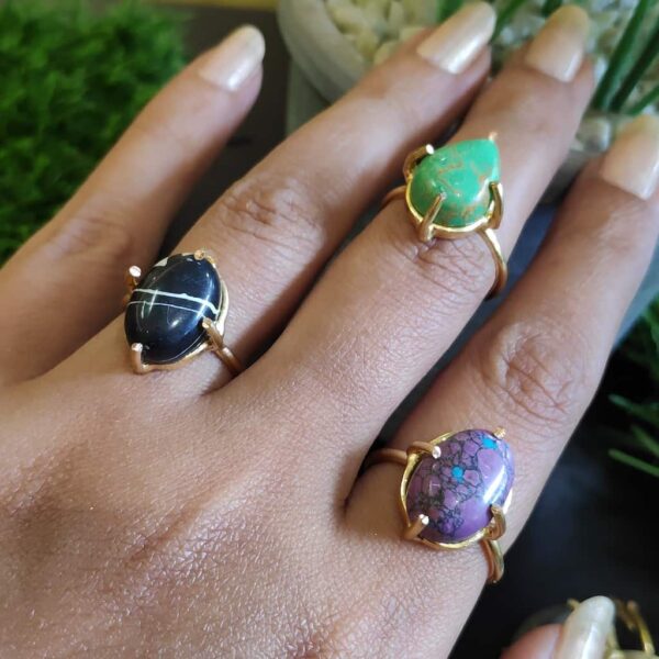 Set of 3 Semi-precious Multicolored Stones Stackable Rings Hand1