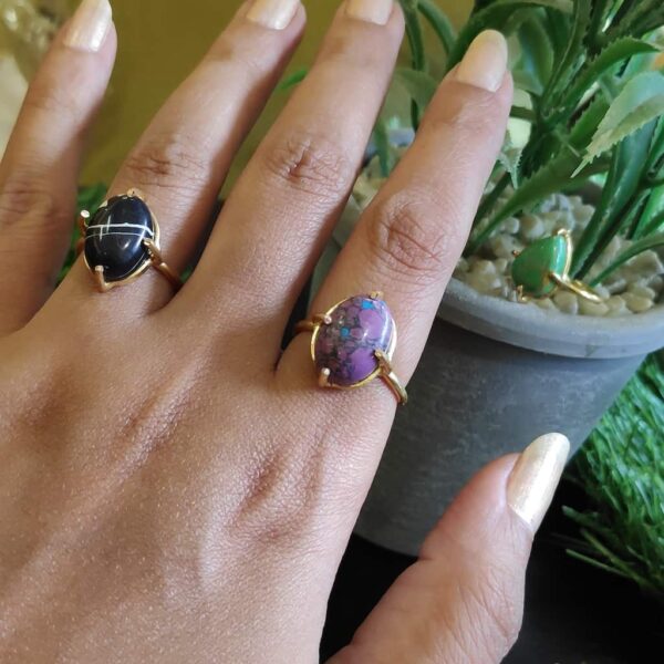 Set of 3 Semi-precious Multicolored Stones Stackable Rings Hand2