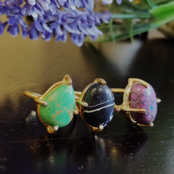 Set of 3 Semi-precious Multicolored Stones Stackable Rings Side