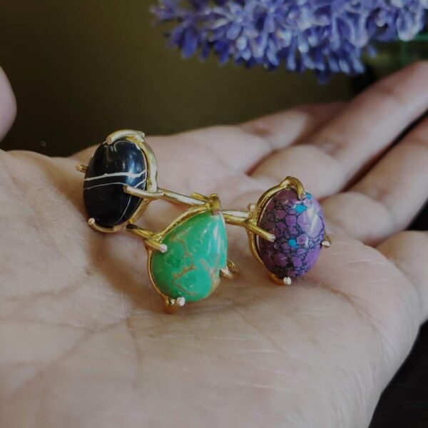 Set of 3 Semi-precious Multicolored Stones Stackable Rings Closeup
