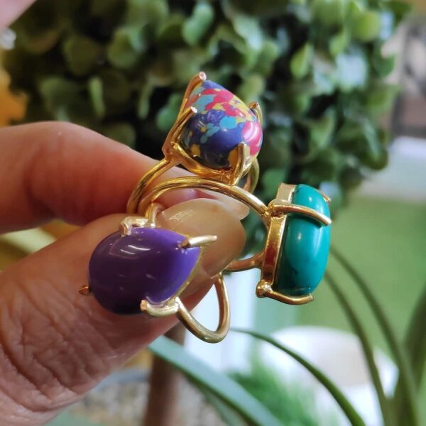 Semi Precious Purple, Blue and Multi Stone Stackable Rings Side1