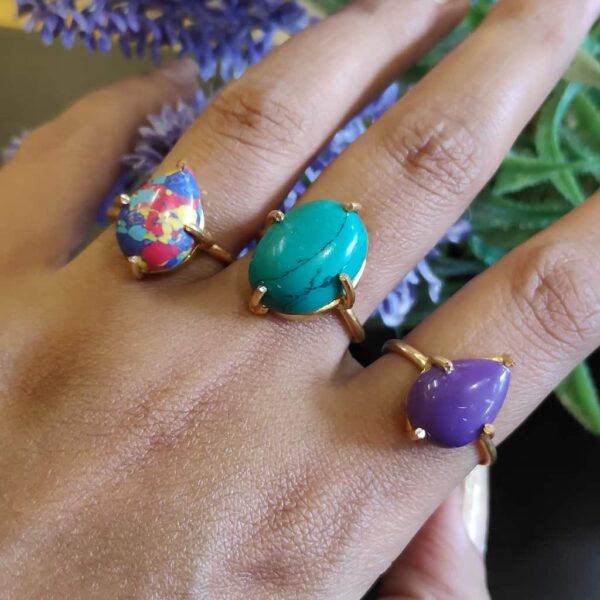 Semi Precious Purple, Blue and Multi Stone Stackable Rings Side