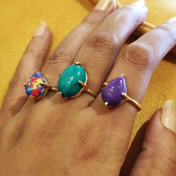 Semi Precious Purple, Blue and Multi Stone Stackable Rings Hand1
