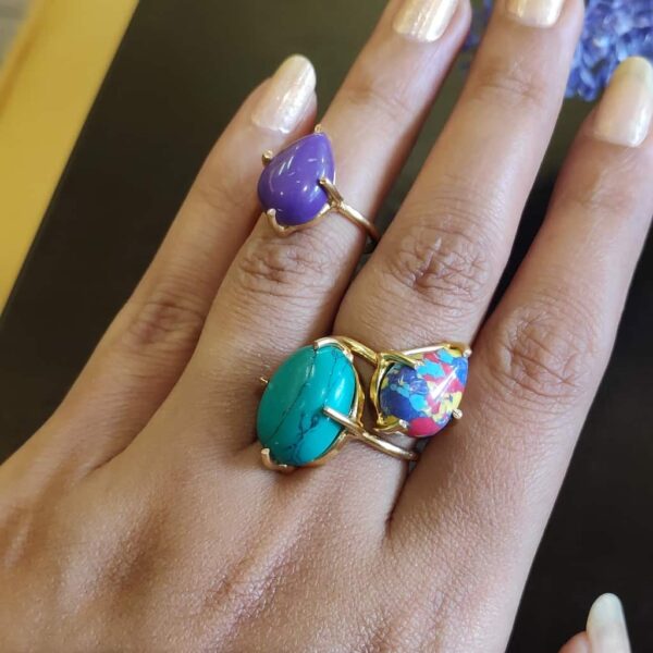 Semi Precious Purple, Blue and Multi Stone Stackable Rings Hand