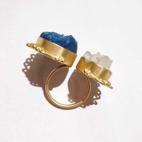 Ocean Blue & Angel White Drusy Adjustable Bi-finger Ring Side