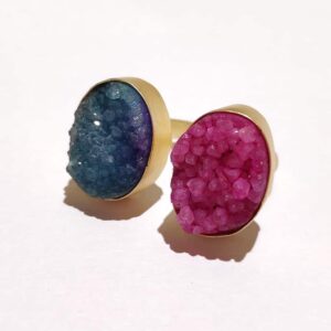 Gold Plated Sugar Crush Blue & Pink Fashion Drusy Ring Front