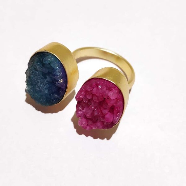 Gold Plated Sugar Crush Blue & Pink Fashion Drusy Ring Top