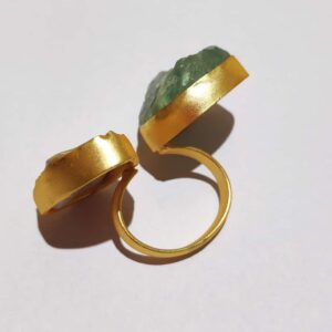 Ocean Green Rock & Baroque Pearl Bi-finger Gold Plated Ring Side