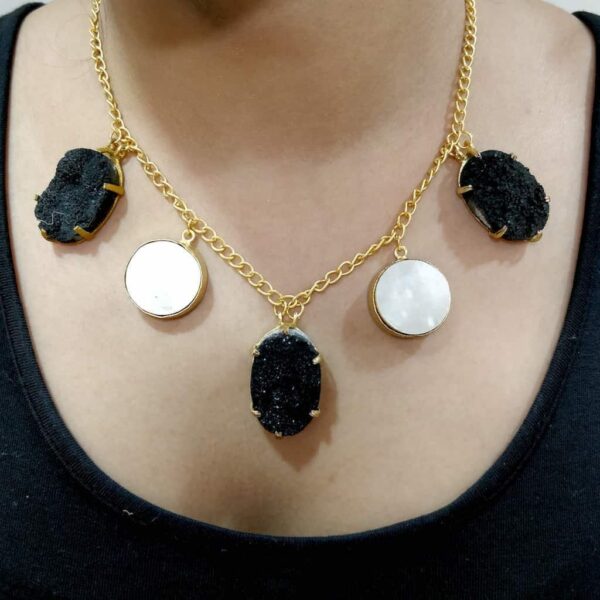 Black Drusy and White Mother of Pearl Necklace Body