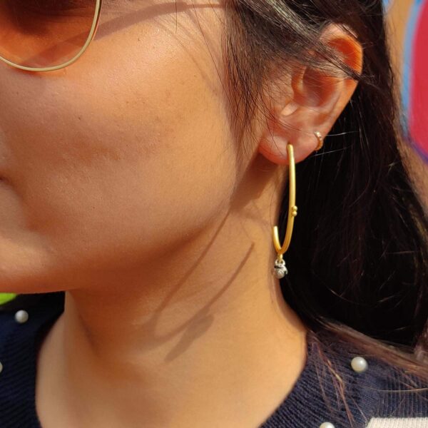 Curved J Hoop Earrings with Ghungroo Drop - Image 3