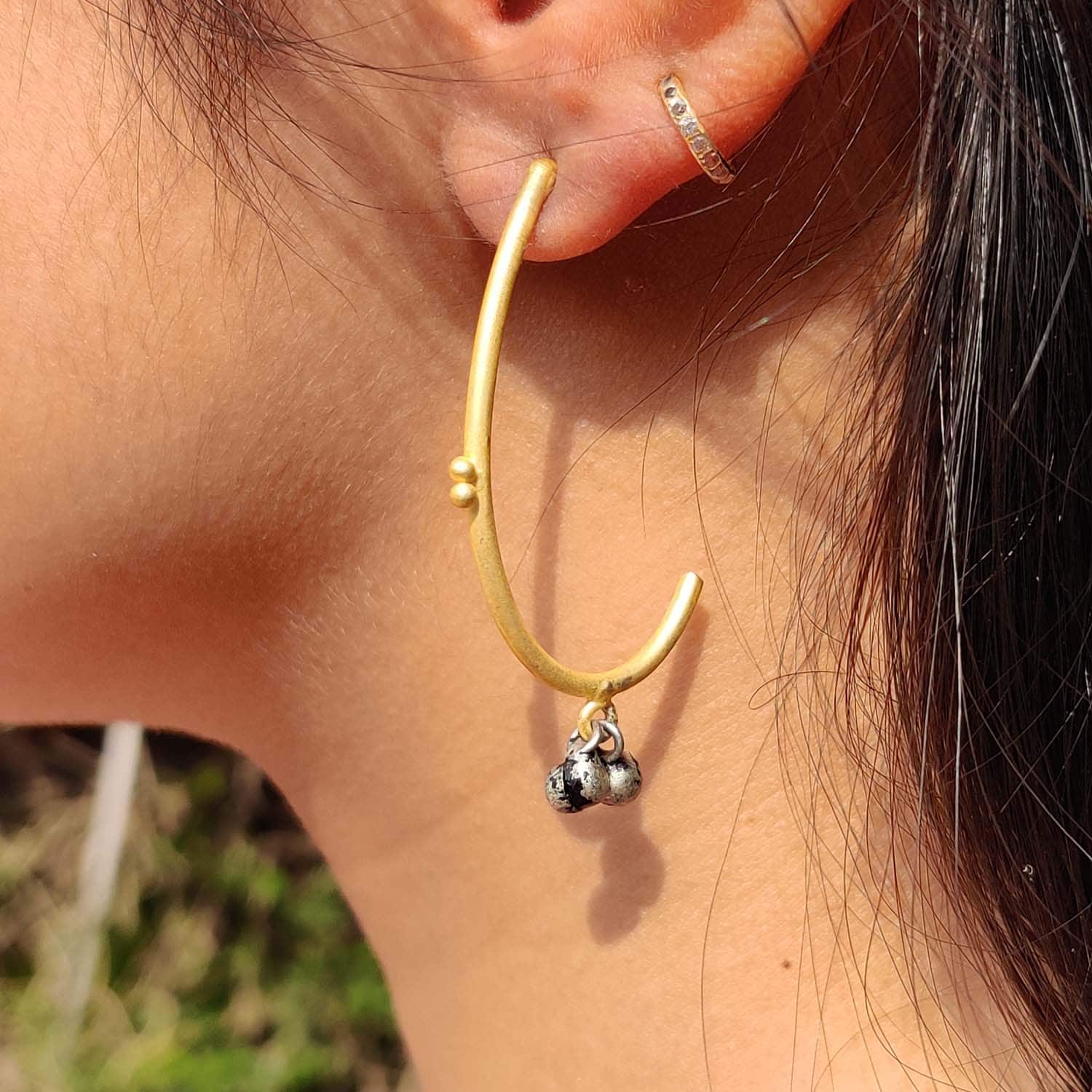 Curved J Hoop Earrings with Ghungroo Drop Ominish Jewels