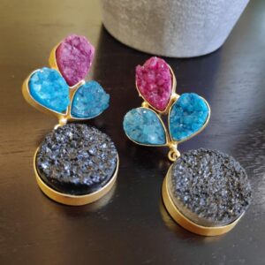 Multi-color Drusy Gold Plated Fashion Dangler Earrings