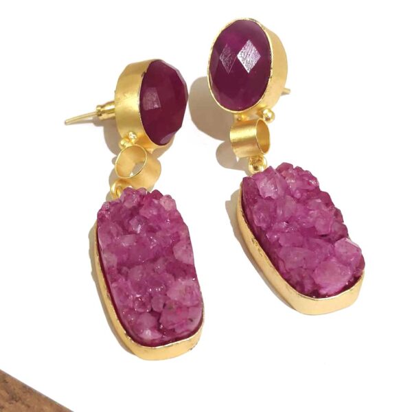 Magenta Sugar Crush Druzy Dangle Gold Plated Earrings