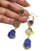 Multi-stone Long Dangling Fish Hook Golden Fashion Earrings in Hands