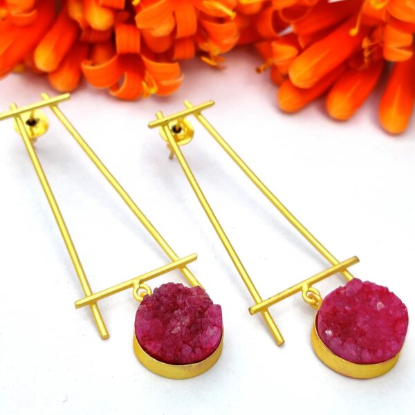 Minimal Fashion Earrings Red Druzy Hanging with Gold Plating Stylish1