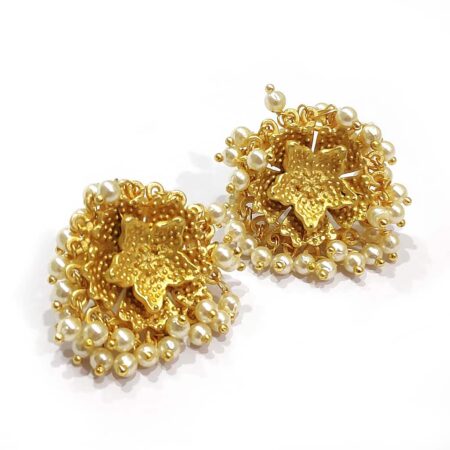 Goldplated Mogra Earrings with Dancing Pearl Drops