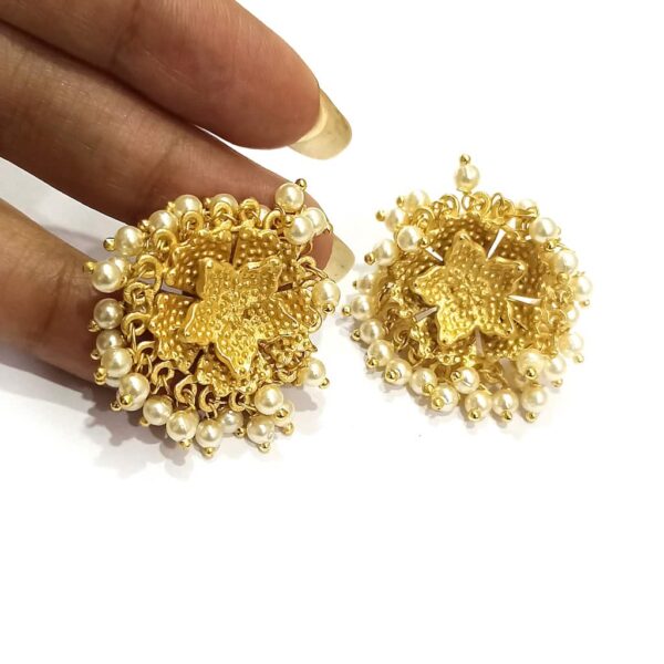 Goldplated Mogra Earrings with Dancing Pearl drops Pair
