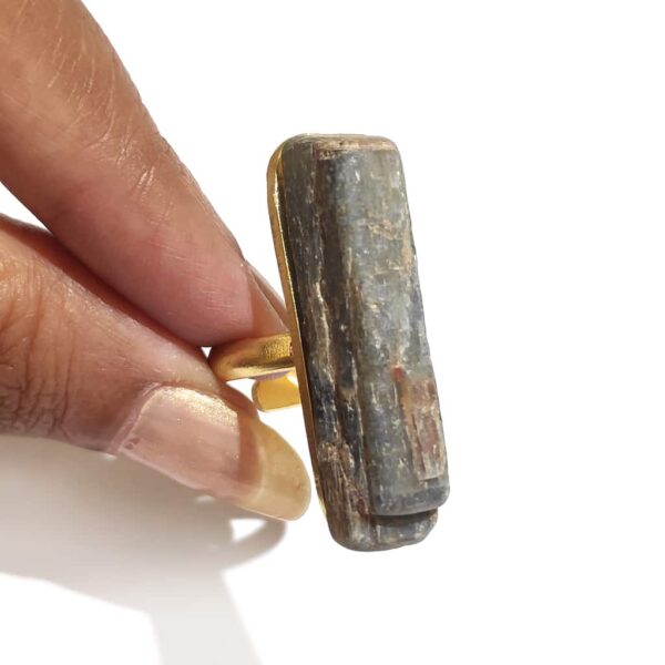 Gold Plated Raw Grey Agate Long Statement Ring