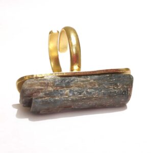 Gold Plated Raw Grey Agate Long Statement Ring Side