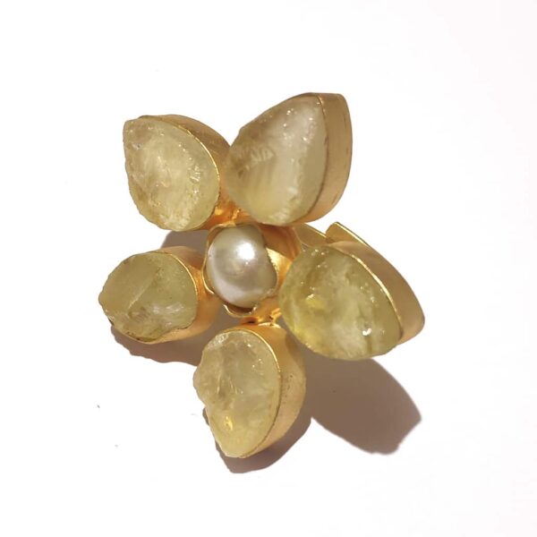 Pastel Yellow Quartz Wildflower Gold Plated Cocktail Ring