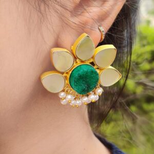 Lotus Stud Fashion Earring with Druzy and Shell Pearl Lifestyle
