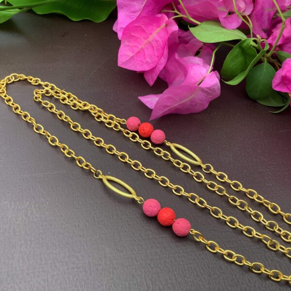 Gold-Plated Handcrafted 30 inch long Necklace cum Mask Chain with Lava Beads