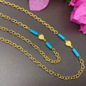 30 Inch 22K Gold-Plated Handcrafted Mask Chain with Turquoise as Necklace